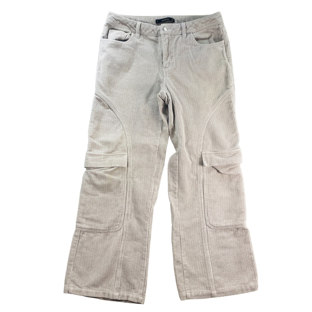 Hesperus Womens Size 7 Corduroy Cargo Pants Cream Wide Leg Utility Workwear 90s